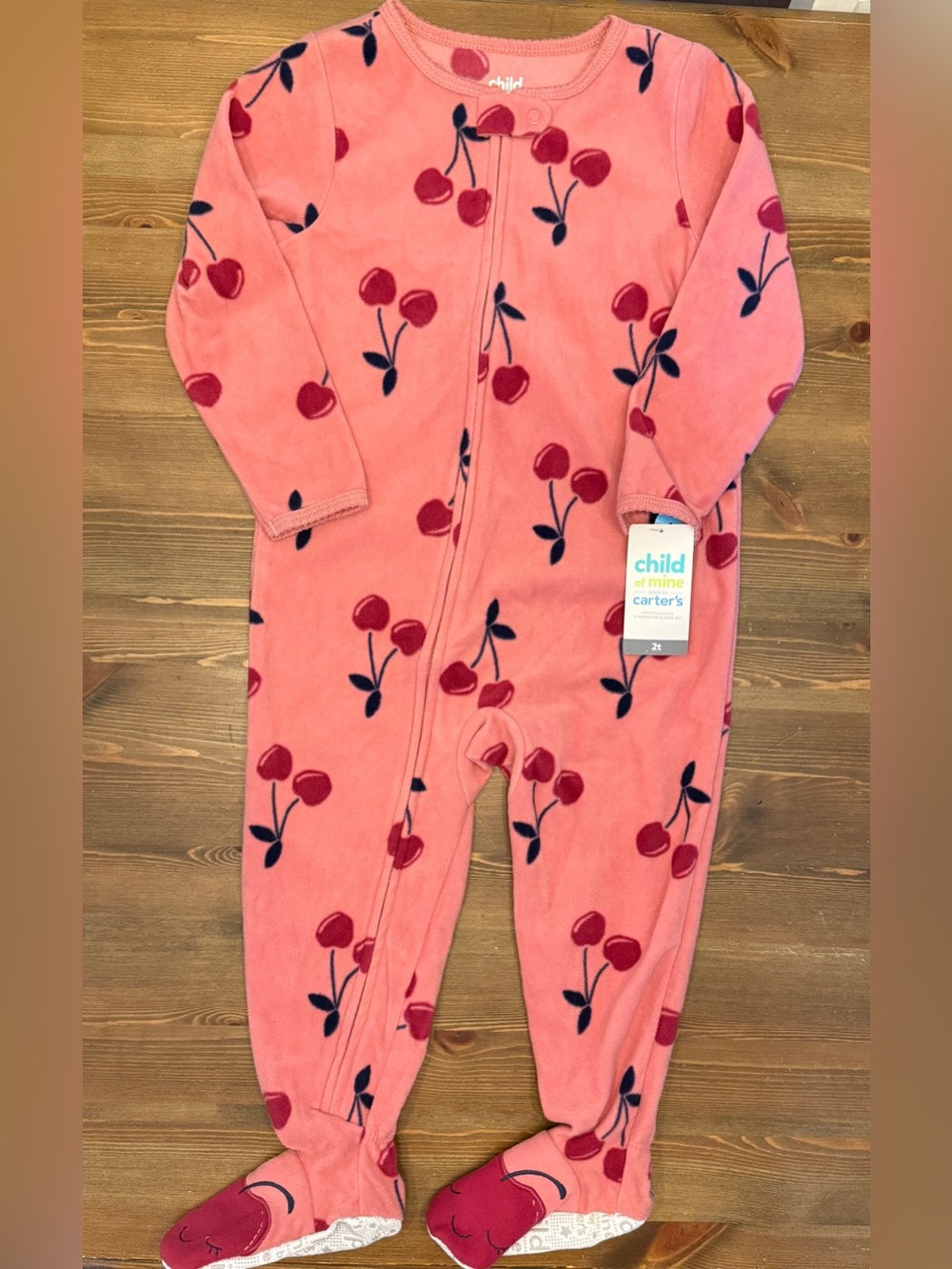 NEW Carter’s Toddler Pink Cherry Footed Fleece Onesie (2T)